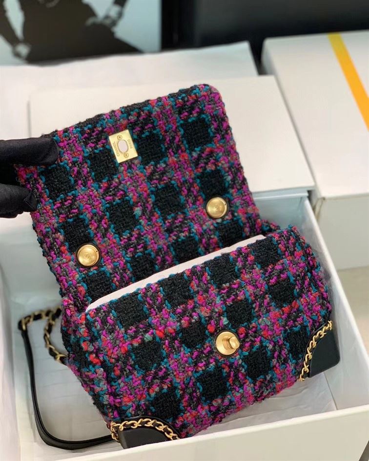 Mini Flap Bag Wool Tweed, Calfskin & Gold-Tone Metal – CB003