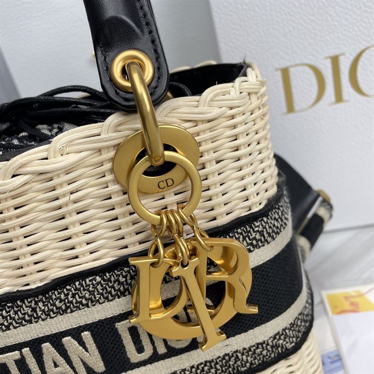 Mini Lady Dior bag Natural Wicker Blue Dior Oblique Jacquard – DB006
