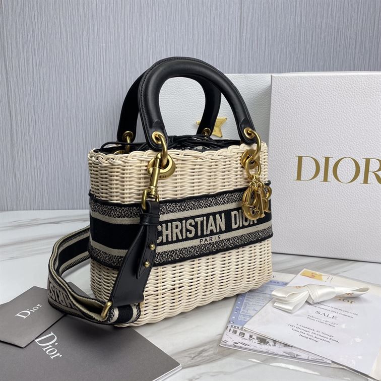 Mini Lady Dior bag Natural Wicker Blue Dior Oblique Jacquard – DB006