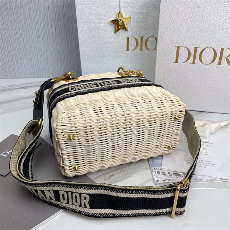 Mini Lady Dior bag Natural Wicker Blue Dior Oblique Jacquard – DB006
