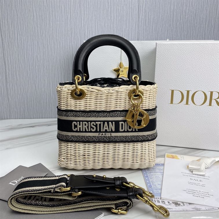 Mini Lady Dior bag Natural Wicker Blue Dior Oblique Jacquard – DB006