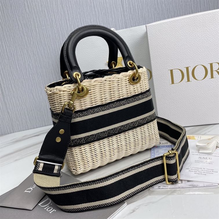 Mini Lady Dior bag Natural Wicker Blue Dior Oblique Jacquard – DB006