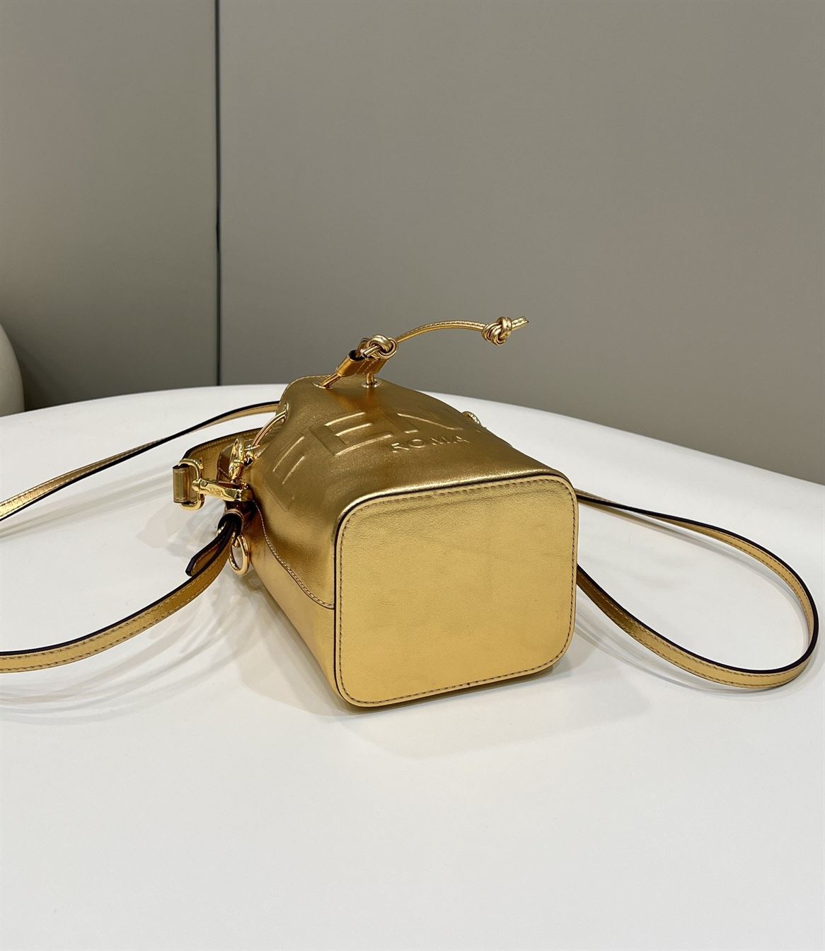 Mon Tresor Gold laminated leather mini bag – FB010