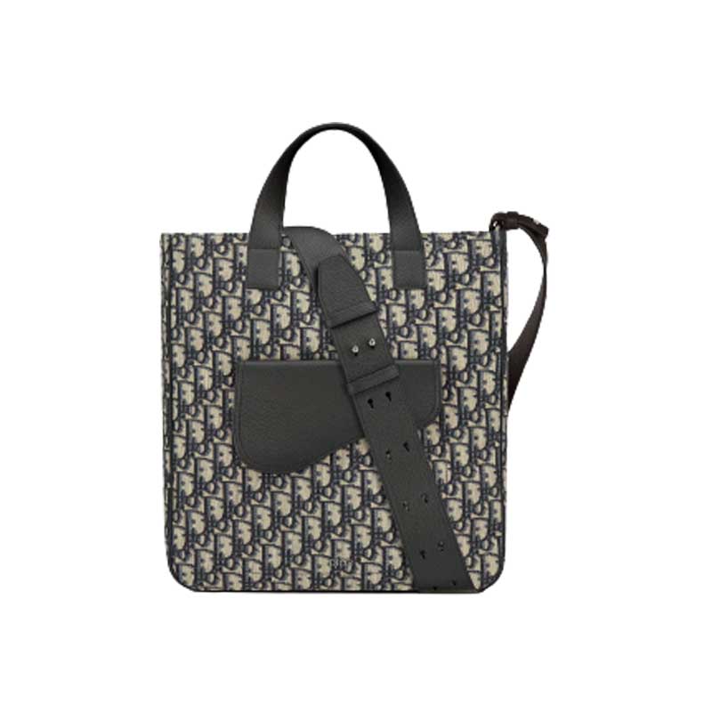 Saddle tote bag with Shoulder Strap Beige and Black – DB019