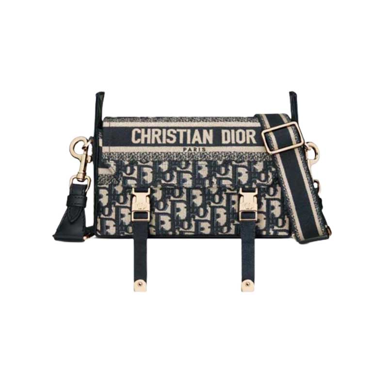 Small DiorCamp Bag Blue Dior Oblique Embroidery – DB008