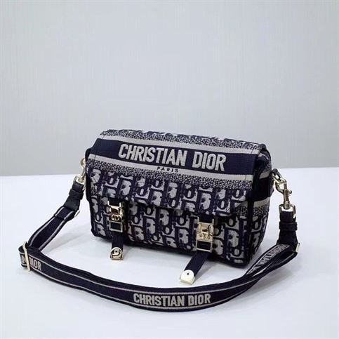 Small DiorCamp Bag Blue Dior Oblique Embroidery – DB008