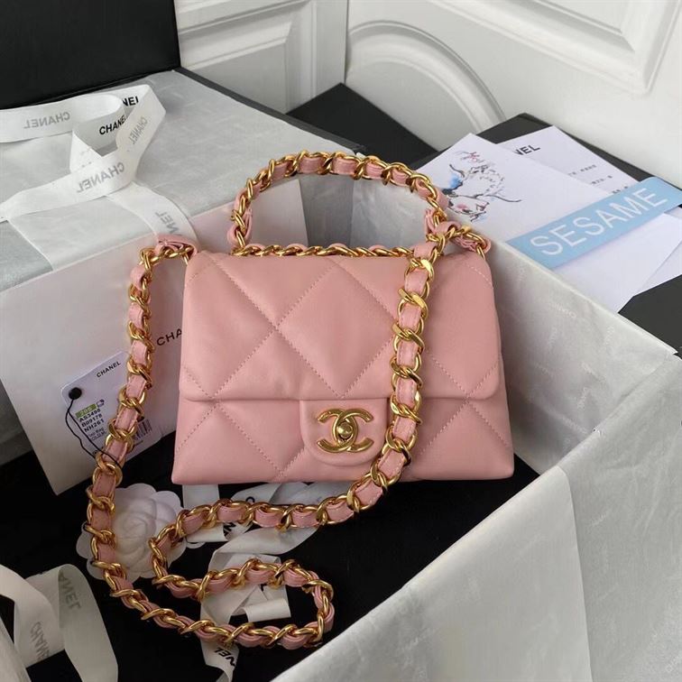 Small Flap Bag Lambskin & Gold-Tone Metal Light Pink – CB012