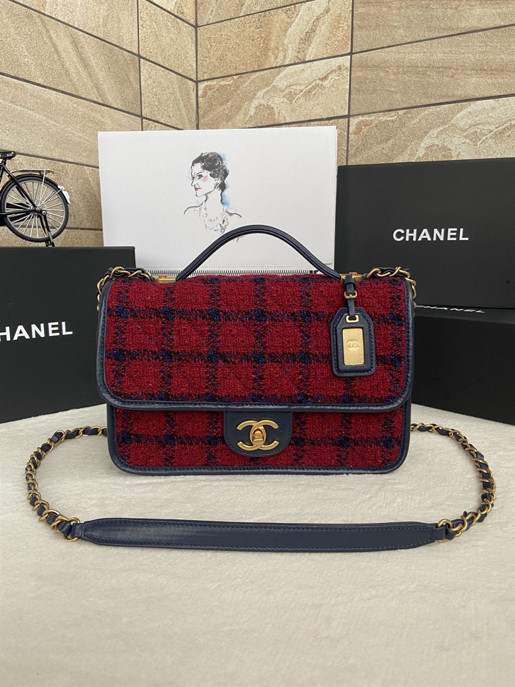 Small Flap Bag with Top Handle Red, Navy Blue & Multicolor – CB011