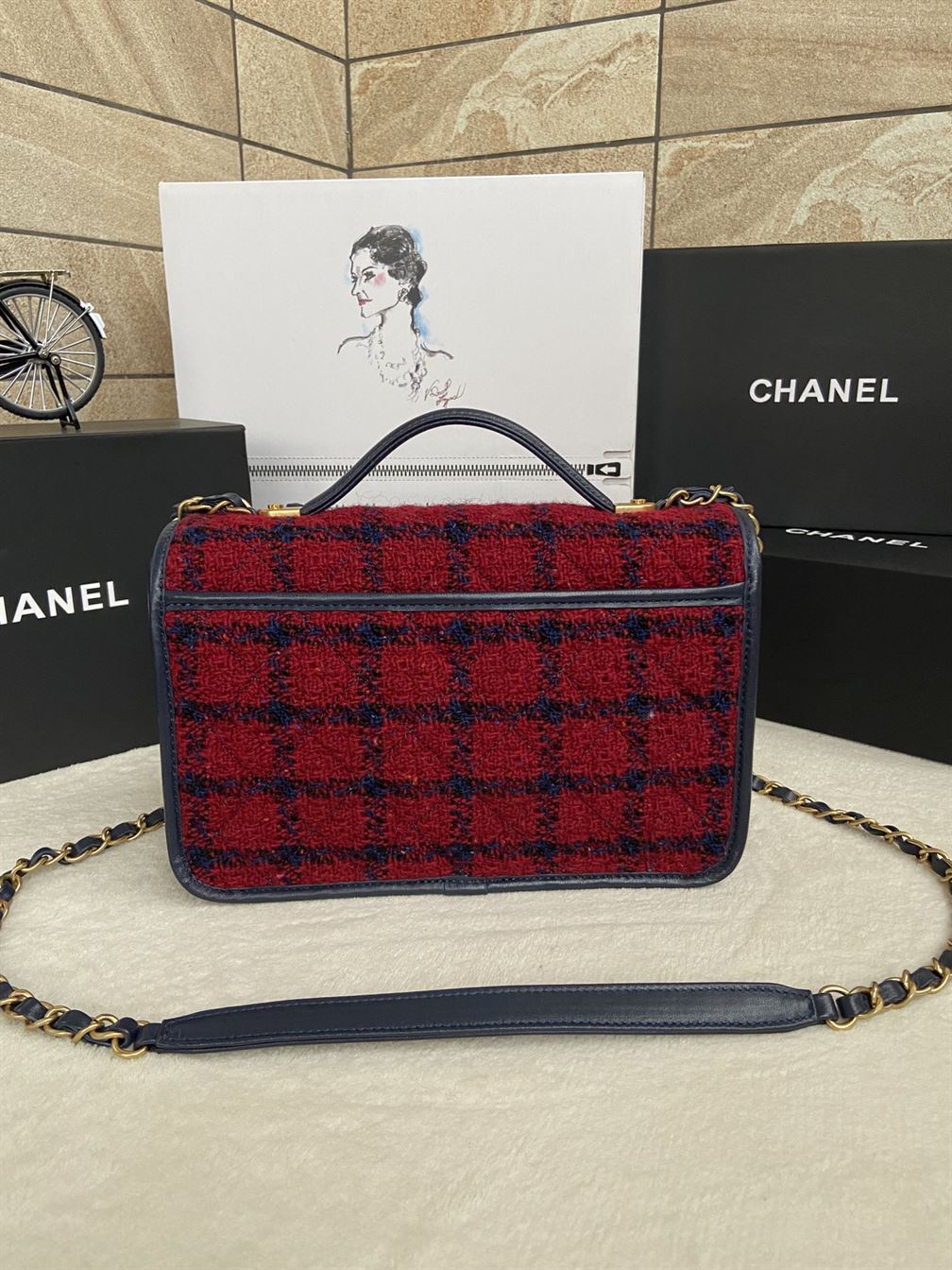 Small Flap Bag with Top Handle Red, Navy Blue & Multicolor – CB011