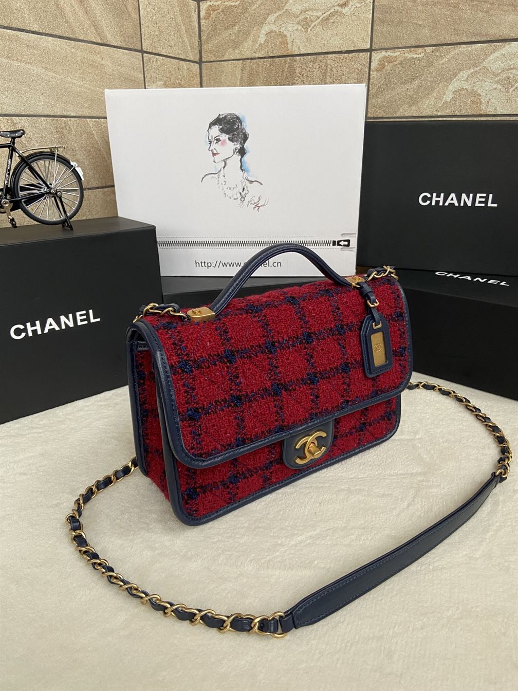 Small Flap Bag with Top Handle Red, Navy Blue & Multicolor – CB011