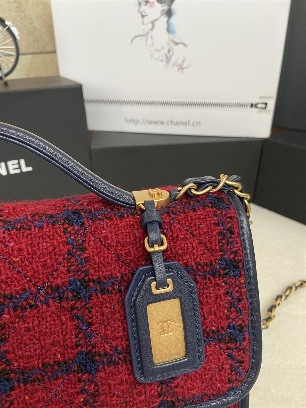 Small Flap Bag with Top Handle Red, Navy Blue & Multicolor – CB011