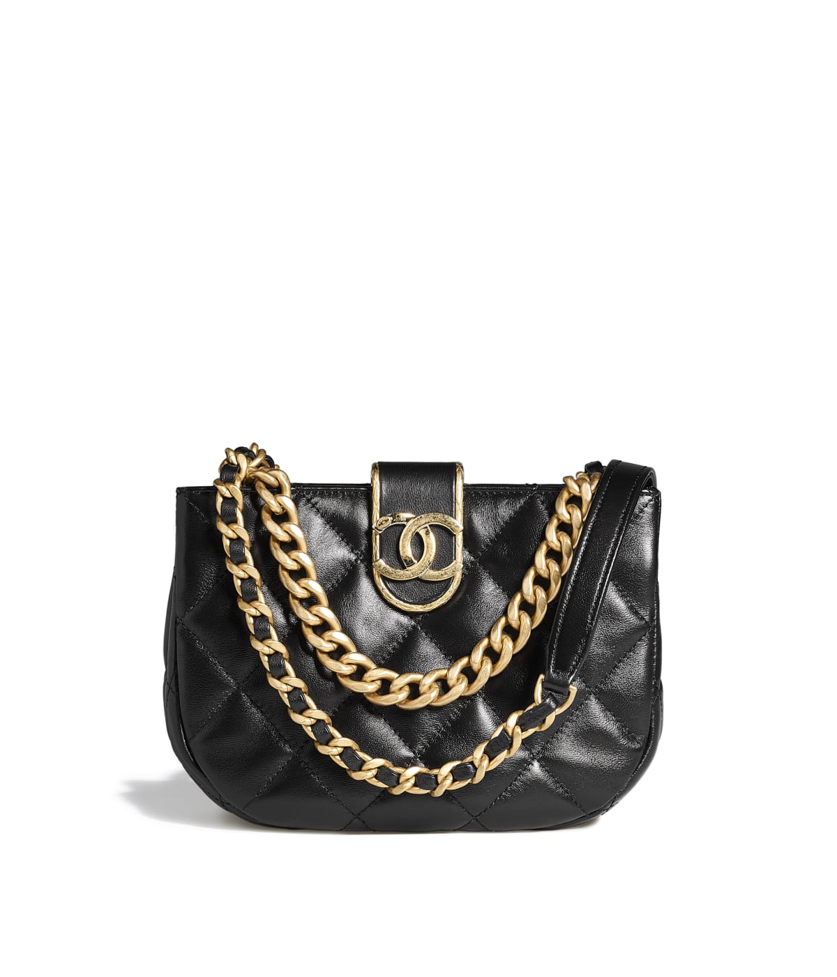 Small Hobo Bag Lambskin & Gold-Tone Metal Black – CB019