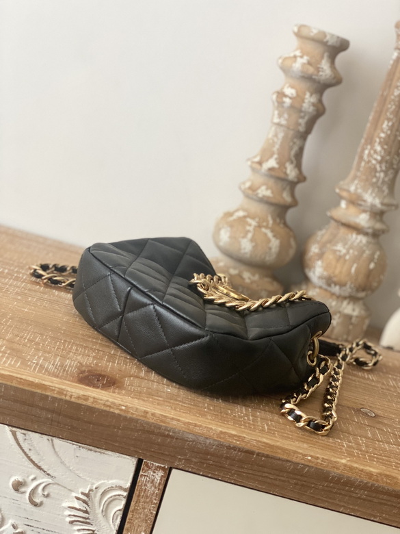 Small Hobo Bag Lambskin & Gold-Tone Metal Black – CB019
