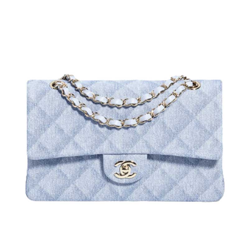 Classic Handbag Printed Denim & Gold-Tone Metal – CB002