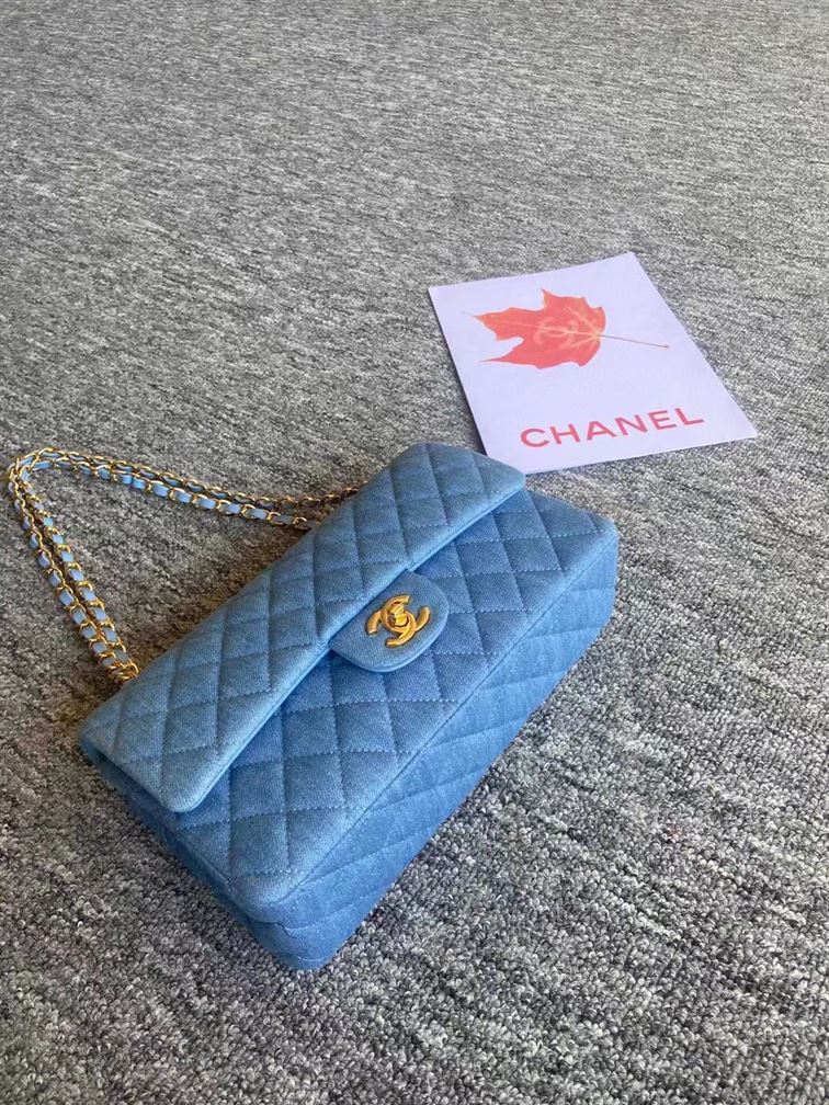 Classic Handbag Printed Denim & Gold-Tone Metal – CB002