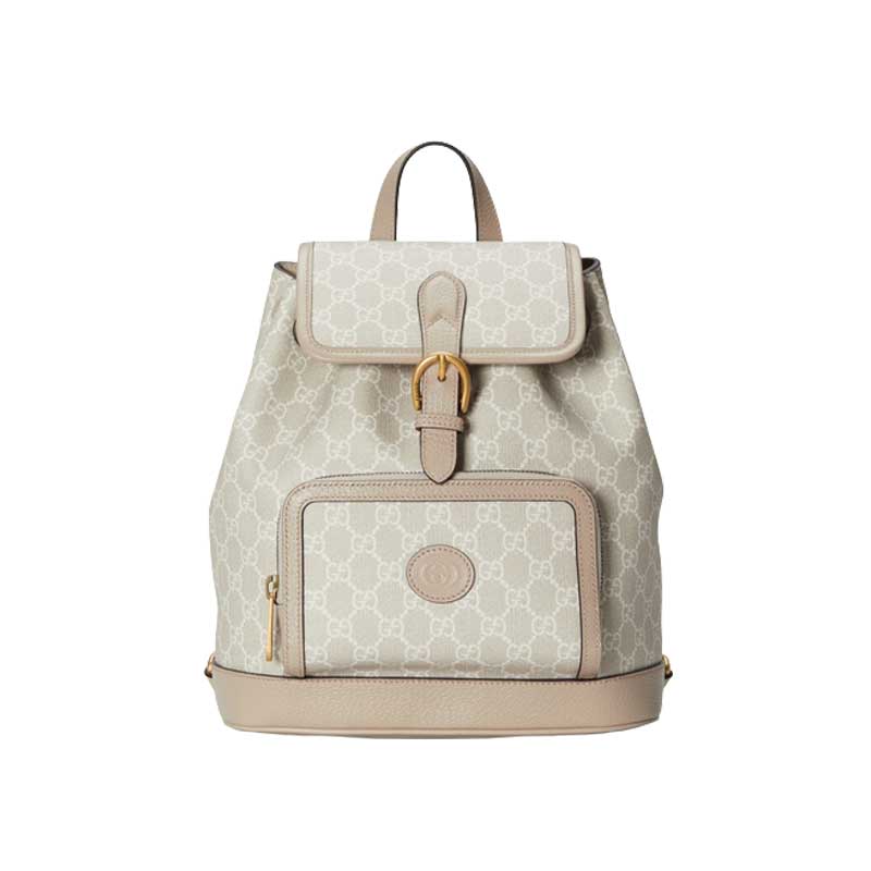 Backpack with Interlocking G Beige and white – GB070