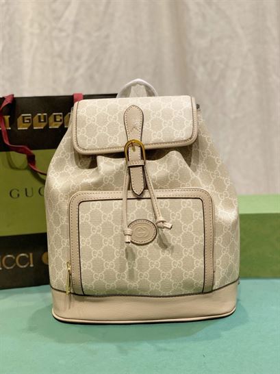 Backpack with Interlocking G Beige and white – GB070