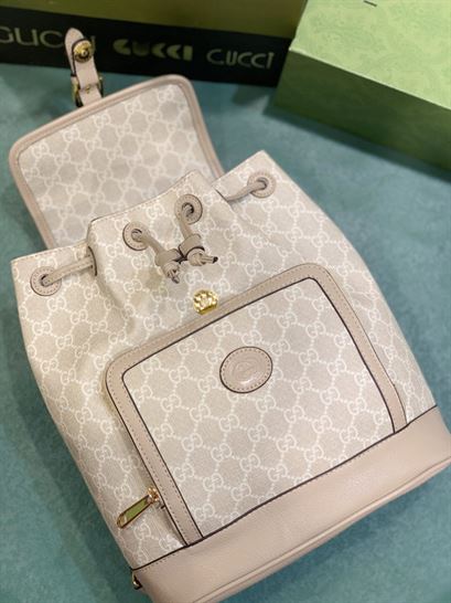 Backpack with Interlocking G Beige and white – GB070