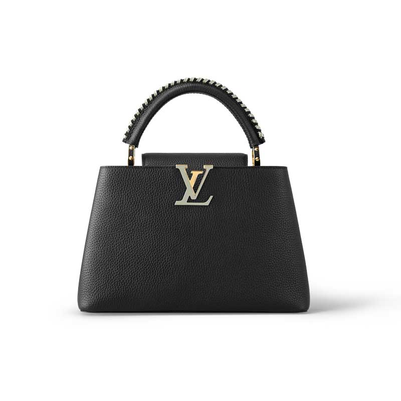 Capucines MM handbag Black Taurillon leather Gray Etain Metallic – LB035