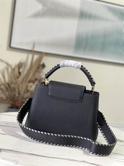 Capucines MM handbag Black Taurillon leather Gray Etain Metallic – LB035