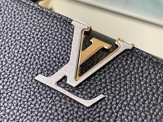Capucines MM handbag Black Taurillon leather Gray Etain Metallic – LB035