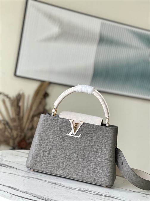 Capucines MM handbag Steeple Gray Greige Taurillon leather – LB039