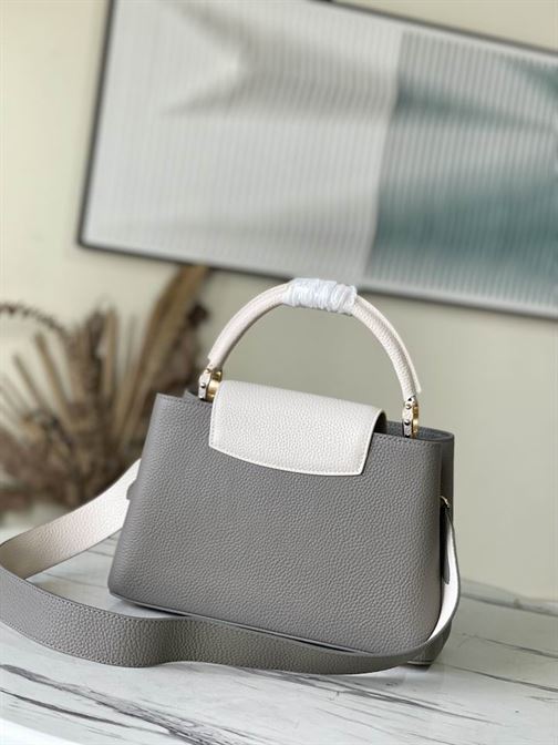 Capucines MM handbag Steeple Gray Greige Taurillon leather – LB039