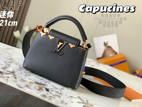 Capucines Mini handbag Black Taurillon leather Monogram Flowers – LB037