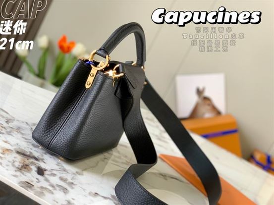 Capucines Mini handbag Black Taurillon leather Monogram Flowers – LB037