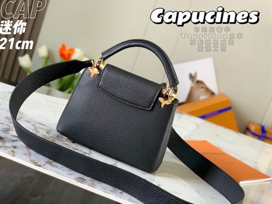 Capucines Mini handbag Black Taurillon leather Monogram Flowers – LB037
