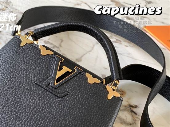 Capucines Mini handbag Black Taurillon leather Monogram Flowers – LB037