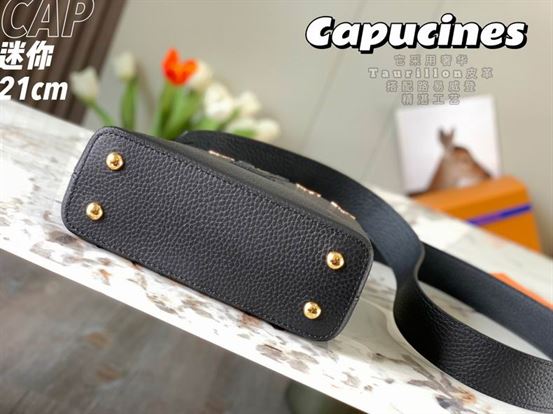 Capucines Mini handbag Black Taurillon leather Monogram Flowers – LB037