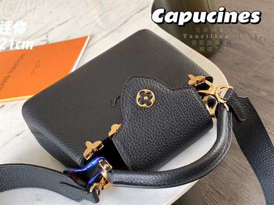 Capucines Mini handbag Black Taurillon leather Monogram Flowers – LB037