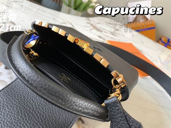 Capucines Mini handbag Black Taurillon leather Monogram Flowers – LB037