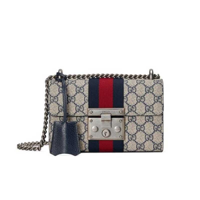 GG Padlock small shoulder bag Beige and blue GG Supreme canvas – GB083
