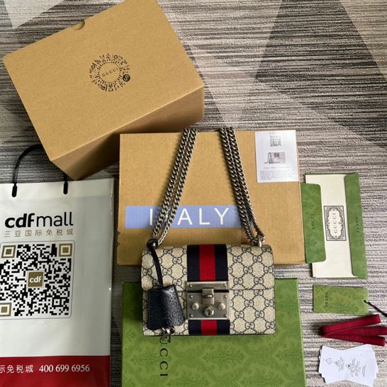 GG Padlock small shoulder bag Beige and blue GG Supreme canvas – GB083