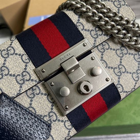 GG Padlock small shoulder bag Beige and blue GG Supreme canvas – GB083