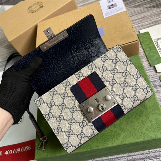 GG Padlock small shoulder bag Beige and blue GG Supreme canvas – GB083