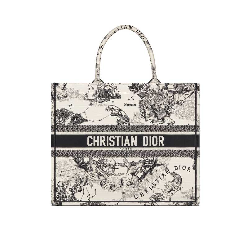 Large Dior Book Tote Latte Toile de Jouy Zodiac Embroidery – DB039