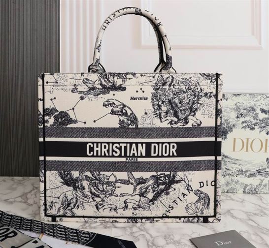 Large Dior Book Tote Latte Toile de Jouy Zodiac Embroidery – DB039