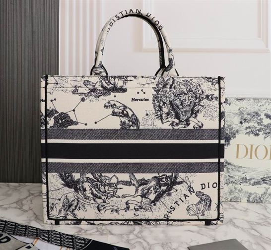 Large Dior Book Tote Latte Toile de Jouy Zodiac Embroidery – DB039