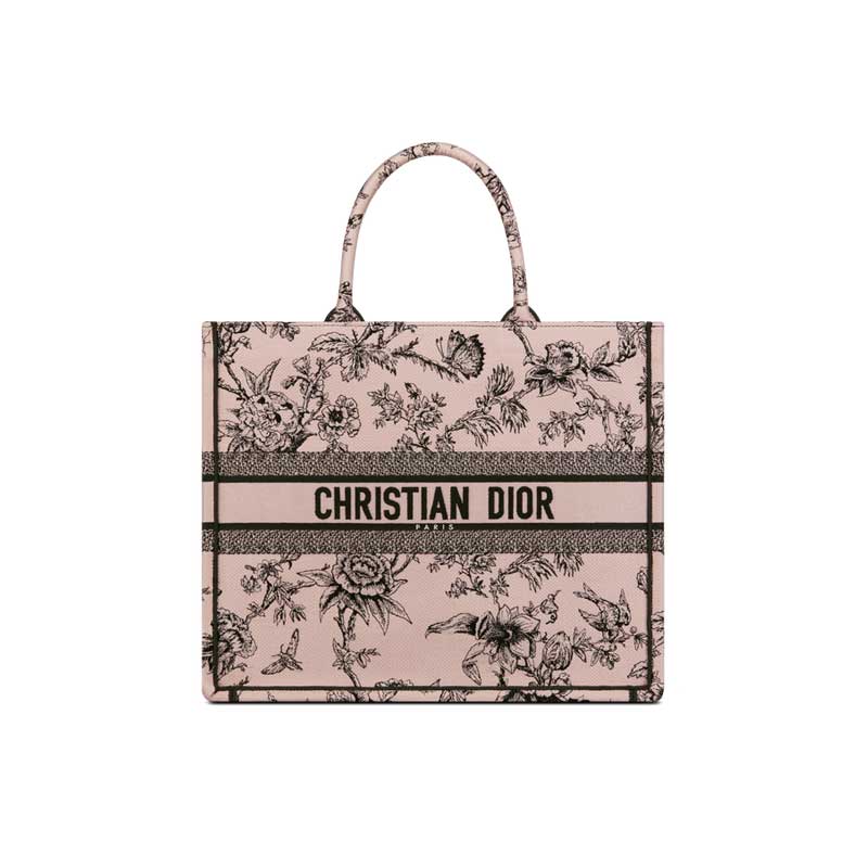 Large Dior Book Tote Powder Pink Jardin Botanique Embroidery – DB040