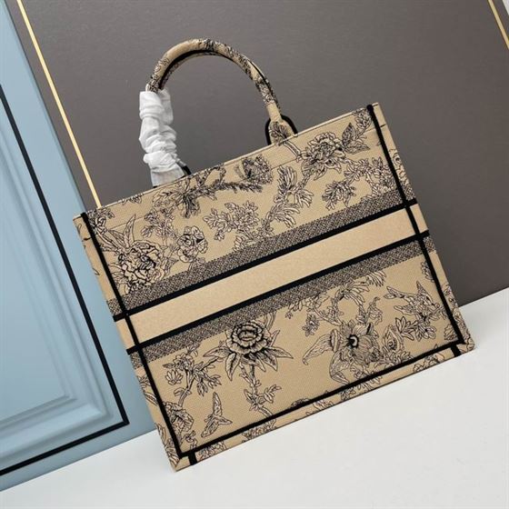 Large Dior Book Tote Powder Pink Jardin Botanique Embroidery – DB040