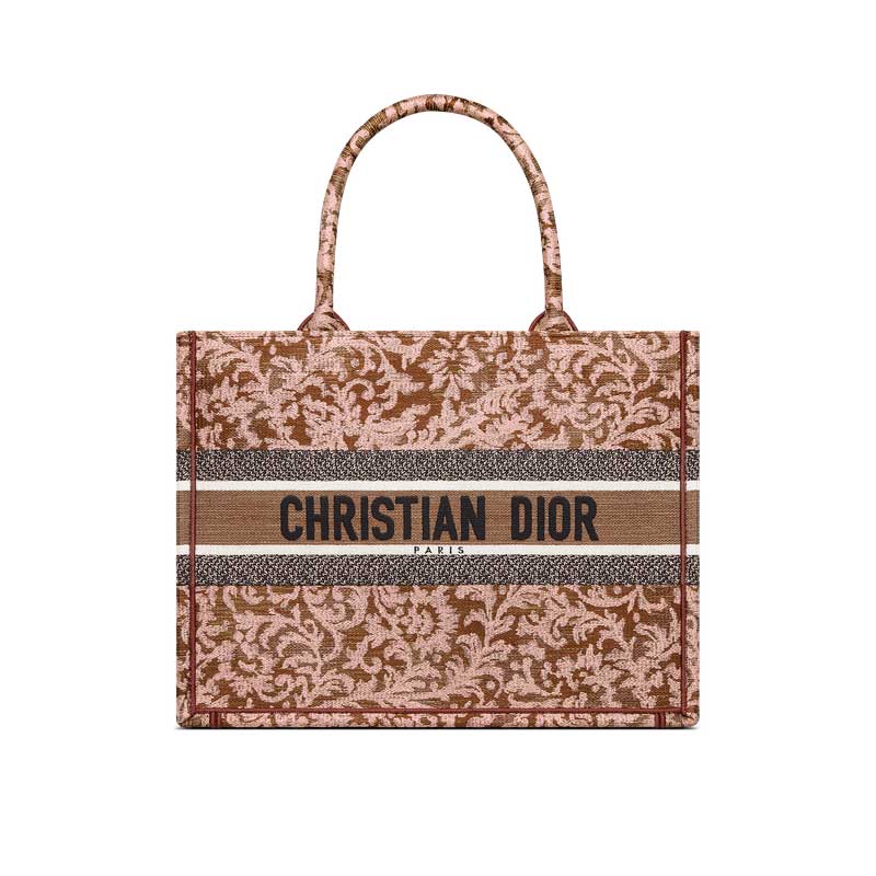 Medium Dior Book Tote Metallic Pink Brocart Embroidery – DB041