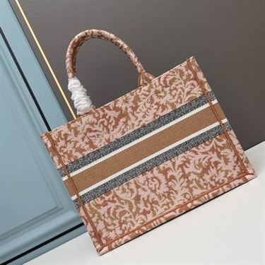 Medium Dior Book Tote Metallic Pink Brocart Embroidery – DB041