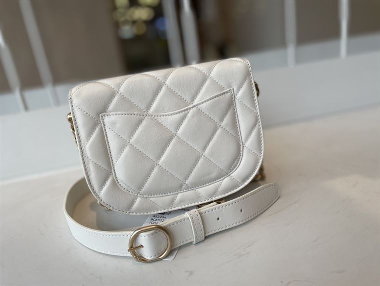 Messenger Bag Grained Calfskin & Gold-Tone Metal White – CB021