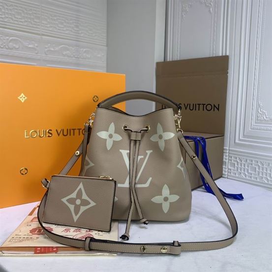 NéoNoé MM bucket bag Tourterelle Gray Cream cowhide leather – LB055