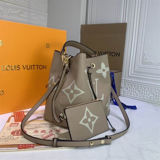 NéoNoé MM bucket bag Tourterelle Gray Cream cowhide leather – LB055