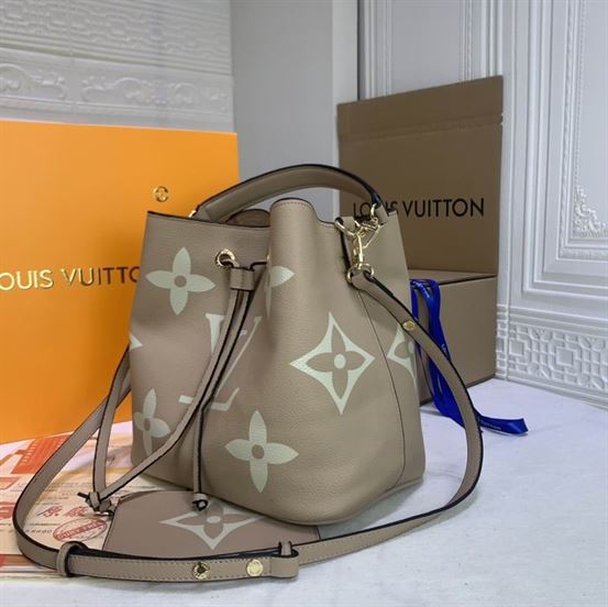 NéoNoé MM bucket bag Tourterelle Gray Cream cowhide leather – LB055