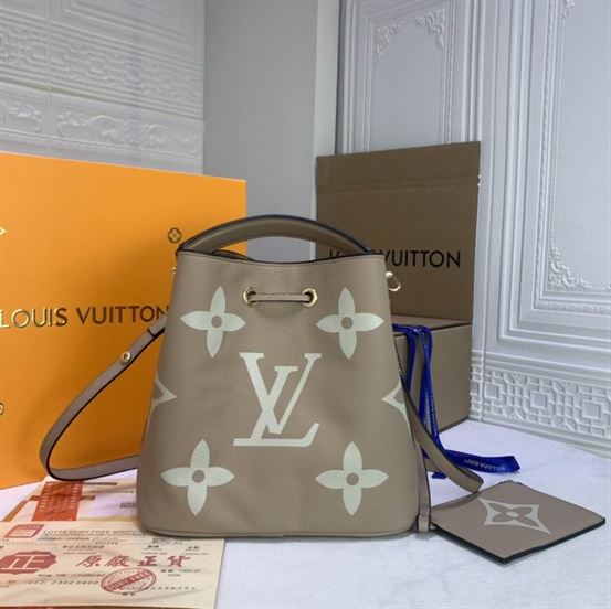 NéoNoé MM bucket bag Tourterelle Gray Cream cowhide leather – LB055